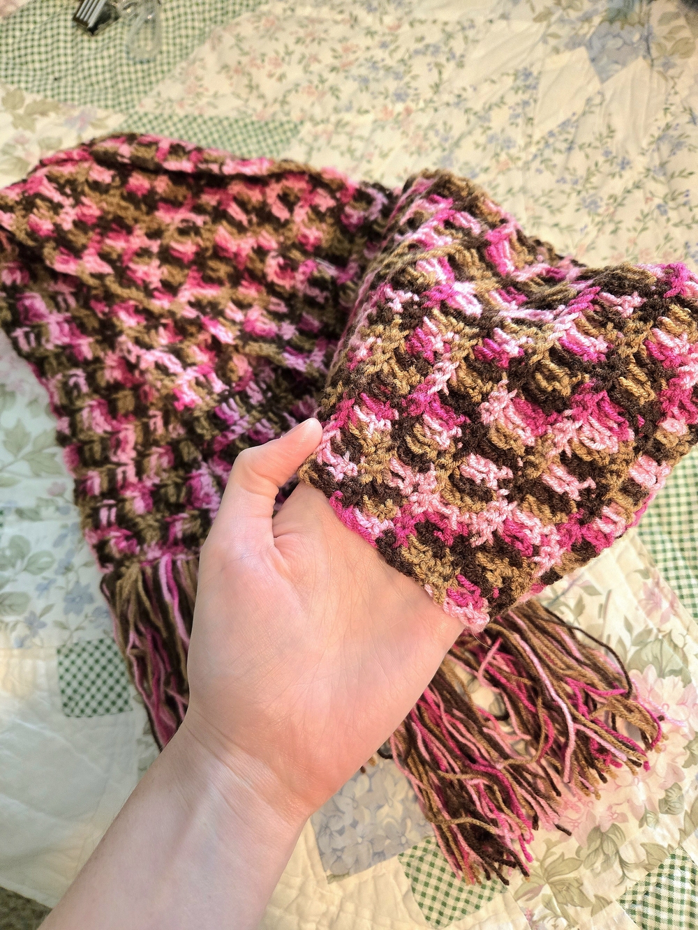 Handmade Pink and Brown Crochet Scarf Wrap - Women's Fashion Accessory